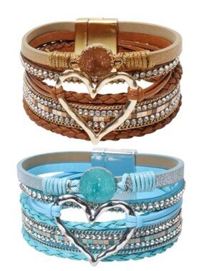 2Pcs Leather Wrap Bracelets for Women, Multi-Layer Leather Bracelets